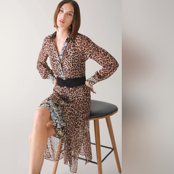 NWT White House Black Market WHBM Leopard-Print Midi 2 Piece Shirt Dress - Picture 2 of 12